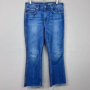 NOEND Kick Flare Jeans Womens Size 28 Farrah Raw‎ Hem Blue Denim Wisconsin Wash